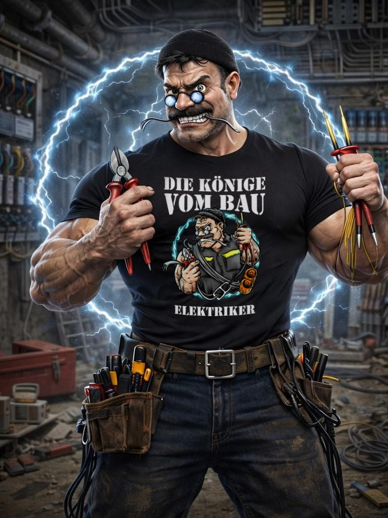 T-Shirt König der Baustelle Elektriker Frontprint