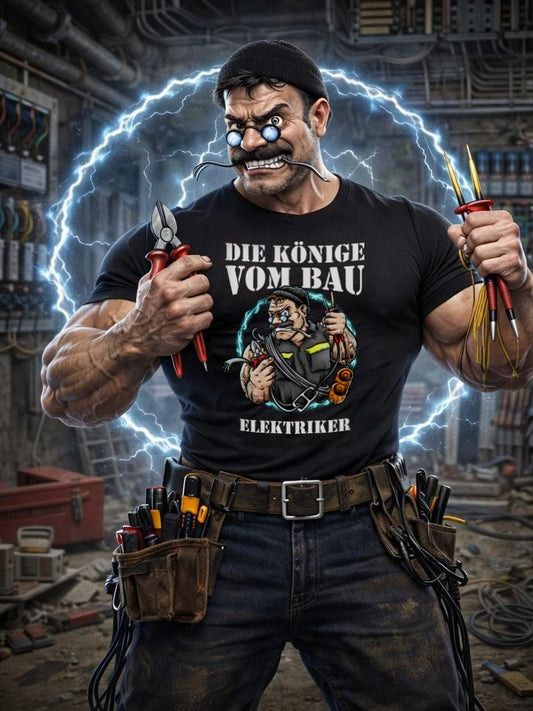 T-Shirt König der Baustelle Elektriker Frontprint