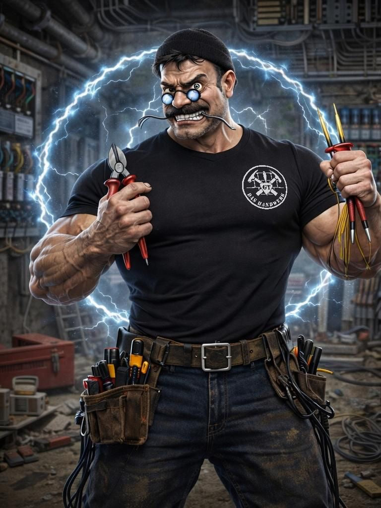 T-Shirt König der Baustelle Elektriker Backprint