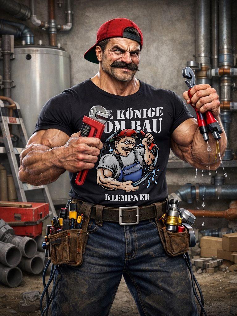 T-Shirt König der Baustelle Klempner Frontprint
