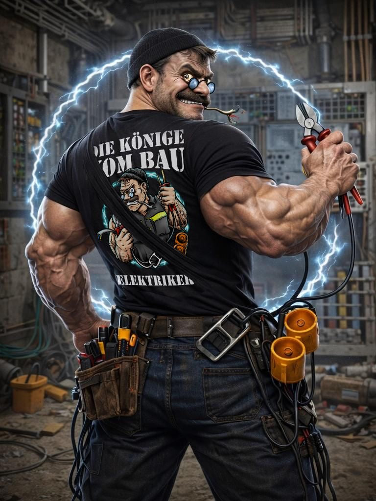 T-Shirt König der Baustelle Elektriker Backprint